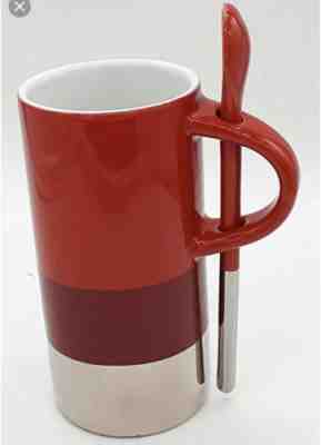 2014 Starbucks Espresso SKINNY Coffee Mug Cup Red Silver Stripes 8 Oz - Sold on eBay Feb, 13th 2019 for $9.70
