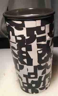 Starbucks 2014 Black White Lettering Dot Collection Travel Mug Tumbler NO LID - Sold on eBay Feb, 12th 2019 for $6.00