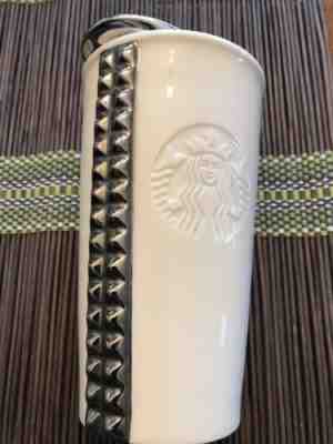 Starbucks 2014 White Ceramic Tumbler Silver Tone Studs.  - Sold on eBay Feb, 12th 2019 for $9.99