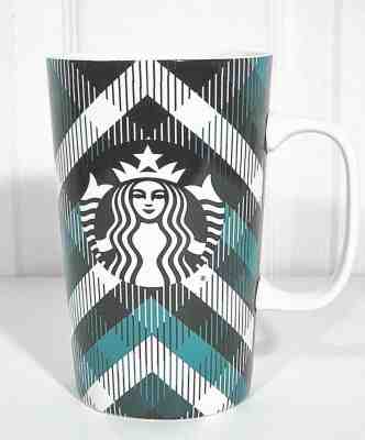 Starbucks 2015 Teal Black White Plaid Mug 16oz Mermaid - Sold on eBay Feb, 13th 2019 for $12.99