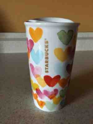 Starbucks 2015 “Hearts” Ceramic Travel Mug /Tumbler  with Lid 10 oz - Sold on eBay Feb, 10th 2019 for $19.95