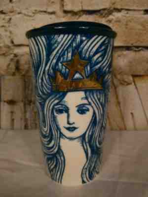 Starbucks Travel Mug 2016 Edition Siren Mermaid Blue Gold Crown 12 oz  - Sold on eBay Feb, 14th 2019 for $40.00