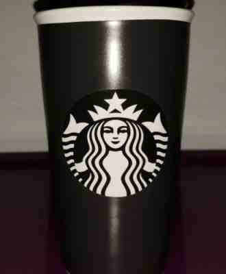 Starbucks Ceramic Travel Mug 12 oz Black White Logo 2016 Tall - Sold on eBay Feb, 12th 2019 for $14.95