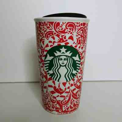 2016 Starbucks Holiday 12 oz Ceramic Travel Tumbler Candy Cane Mermaid  - Sold on eBay Feb, 12th 2019 for $9.50