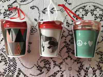 2017 Starbucks Fox, Peace & Love, & Plaid Tree Cup Mugs Ornaments NEW - Sold on eBay Feb, 10th 2019 for $11.05