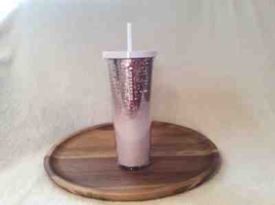 STARBUCKS COFFEE 2018 ROSE GOLD OMBRE SEQUINS 24 OZ COLD CUP TUMBLER & STRAW NEW - Sold on eBay Feb, 13th 2019 for $24.99