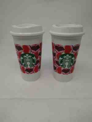 New 2 Starbucks 16oz Valentine Love Hearts and Roses 2019 Reusable Drink Cups  - Sold on eBay Feb, 14th 2019 for $12.99