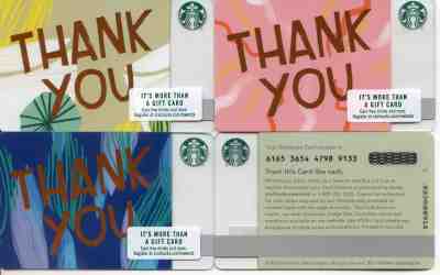   NEWEST 2019  #6165 PLASTIC THANK YOU complete set of 3 STARBUCKS CARDS - Sold on eBay Feb, 13th 2019 for $9.99