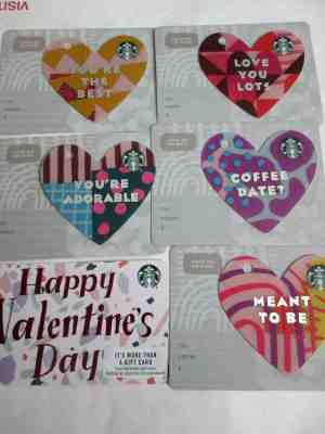 LOT OF 6 NEW STARBUCKS 2019 VALENTINE'S DAY GIFT CARDS  HEART SHAPED DIE CUT - Sold on eBay Feb, 13th 2019 for $3.79