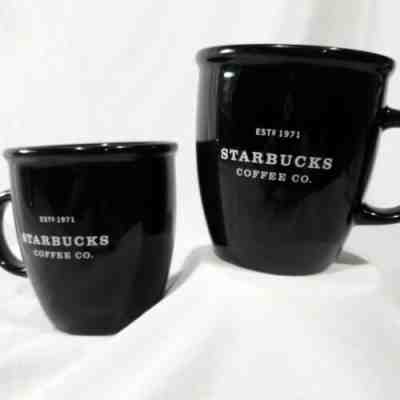 Pair Starbucks Black 2002 Barista Mugs Cups EST 1971 Starbucks Coffee Co. 18 oz - Sold on eBay Jan, 29th 2019 for $26.00