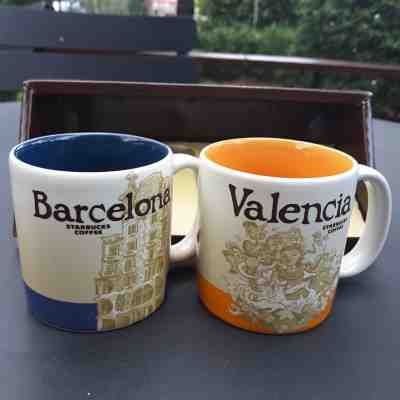2 Demitasse Starbucks City Mugs 3 oz BACELONA & VALENCIA Mini Icon Spain - Sold on eBay Feb, 13th 2019 for $34.00