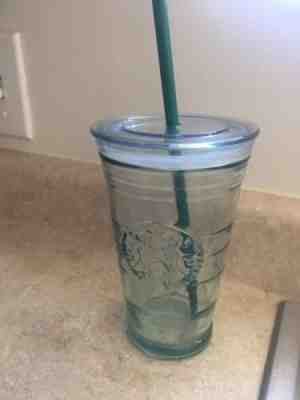 STARBUCKS Recycled Glass Tumbler 16 Oz Cup Lid Green Cold To Go Grande Spain - Sold on eBay Feb, 12th 2019 for $36.99