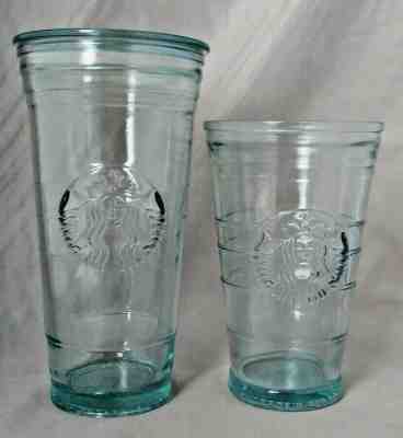 Starbucks Coffee Spain Recycled Glass 20 oz & 16 oz Cold Cup to Go Tumblers - Sold on eBay Feb, 8th 2019 for $31.00