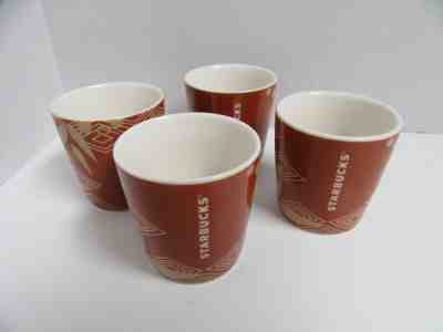 Set 4 Starbucks Espresso Shot Glass Mug 2013 Ethiopia Brown Tribal Tiki  3 oz  - Sold on eBay Jan, 30th 2019 for $16.99