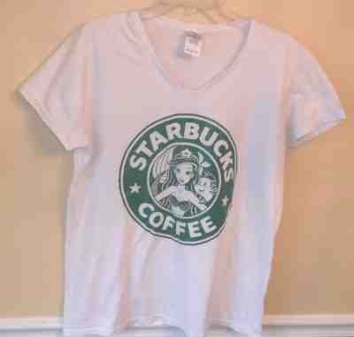 Starbucks Princess Little Mermaid Flounder Ariel White V-Neck T Shirt Size XL EC - Sold on eBay Jan, 25th 2019 for $5.95