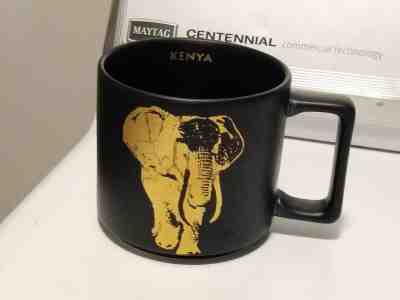 STARBUCKS KENYA BLACK MATTE GOLD ELEPHANT PRINT- DESIGN COFFEE MUG/CUP 14 oz - Sold on eBay Feb, 9th 2019 for $7.99