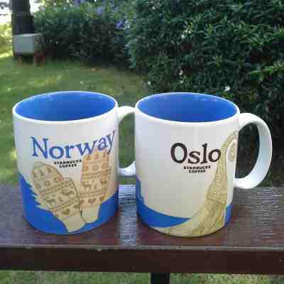 2 Original Starbucks City Mugs 16 oz NORWAY & OSLO Series 2016 DISCONTINUED