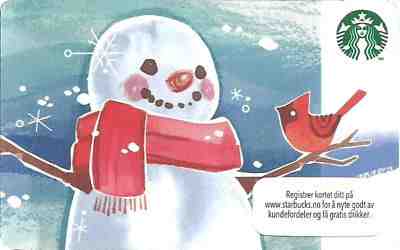 NORWAY  Starbucks card  " SNOWMAN " 2014 - RARE - Sold on eBay Jan, 14th 2019 for $6.45