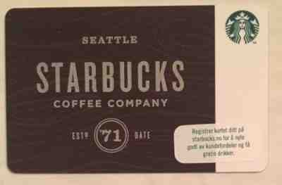 Starbucks 2016 NORWAY Seattle EST. ‘71  Card RARE - Sold on eBay Jan, 1st 2019 for $5.50