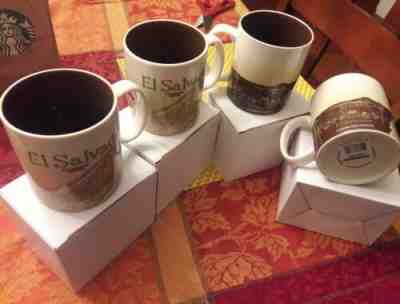 NIB Lot of 4 Starbucks El Salvador Global Icon Series 16oz mugs  with SKU +Bonus