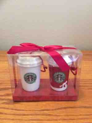 Starbucks Coffee To Go Cup Ceramic Christmas Ornaments 2006 Set of 2 - Sold on eBay Feb, 9th 2019 for $4.00