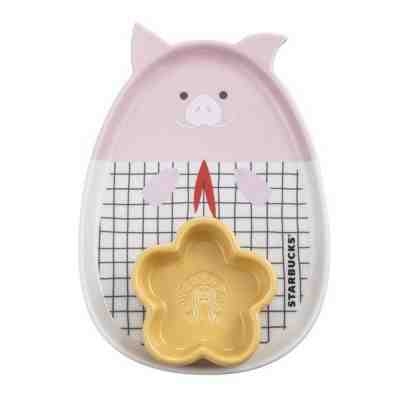 Starbucks Taiwan Chinese lunar year of pig plate set with flower - Sold on eBay Feb, 1st 2019 for $46.70