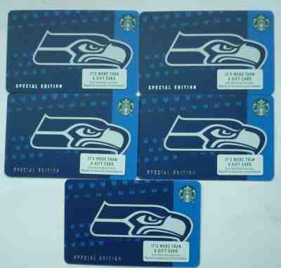 5 - NEW STARBUCKS CARDS 2018 SEATTLE SEAHAWKS BLUE LOGO #6159 MINT NO VALUE - Sold on eBay Feb, 9th 2019 for $4.97