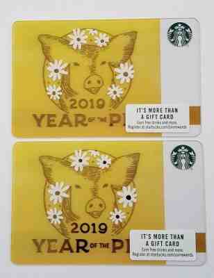 Lot of 2 Cards -Starbucks Chinese New Year 2019 Gift Card - Year of The Pig - Sold on eBay Feb, 9th 2019 for $3.19