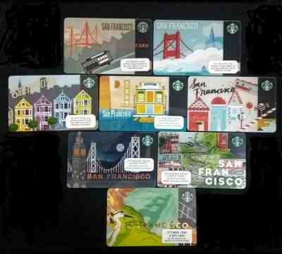 ALL 9 Known Starbucks San Francisco Cards, from 2010 to 2018 Cable Car, Holiday  - Sold on eBay Jan, 30th 2019 for $80.00