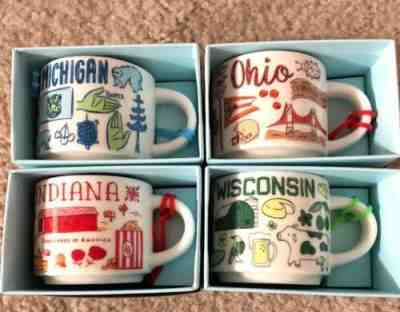 Starbucks Been There Ornaments Ohio, Michigan, Indiana& Wisconsin - Sold on eBay Jan, 6th 2019 for $86.88
