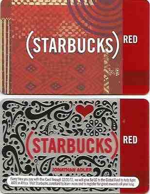USA Starbucks cards Old " Red  Tapestry & Jonathan " 2009 & 2010 - Sold on eBay Feb, 6th 2019 for $6.45
