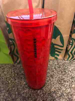NWT Starbucks 2019 Valentines Red Hearts Cold Cup 24 oz Tumbler Limited Edition - Sold on eBay Feb, 14th 2019 for $18.50