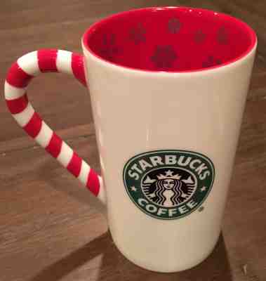 Starbucks 2009 Holiday Christmas Mug Hand Painted Snow Flakes Candy Cane Handle - Sold on eBay Jan, 20th 2019 for $15.00