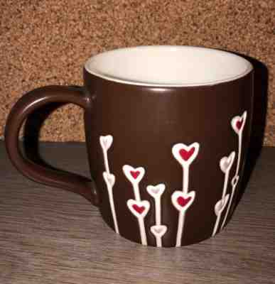 Starbucks 2009 Brown Hand Painted Mug With Heart Flowers Pink & Red  - Sold on eBay Jan, 15th 2019 for $7.99