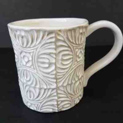 Starbucks Coffee Cup Mug Tan Cream Embossed Hand Painted 14oz Tiki Hawaiian - Sold on eBay Jan, 14th 2019 for $14.99
