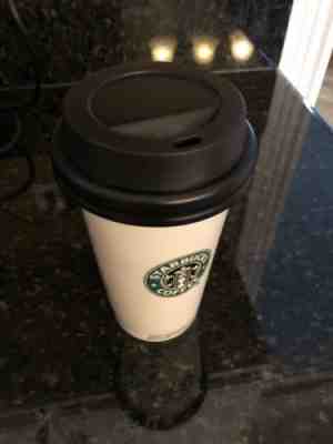 Starbucks 2009 12oz Coffee Mug Cup White Ceramic Travel Tall Tumbler Locking Lid - Sold on eBay Jan, 13th 2019 for $10.00
