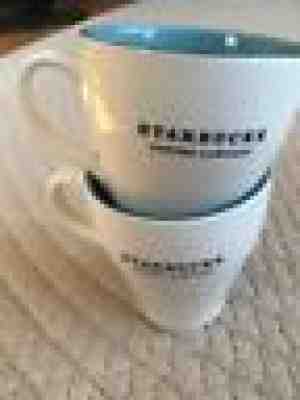 2 STARBUCKS Coffee Company 2007 13oz Curved MUG WHITE Blue AQUA stacking Set LOT - Sold on eBay Feb, 15th 2019 for $8.00