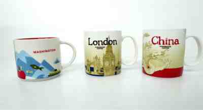 Starbucks Coffee Mug Lot (3) London China 16 oz & 2015 You Are Here Washington - Sold on eBay Feb, 15th 2019 for $31.00