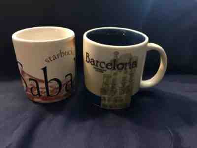 Set Of 2-Starbucks Mini City Mugs- Sabah & Barcelona -3 Fl Oz - Sold on eBay Feb, 14th 2019 for $9.99