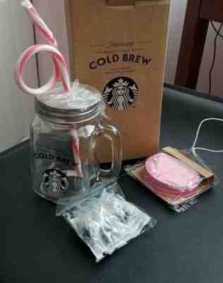 New in box Starbucks Cold Brew 450ml 3 pcs Barista Bears Mason Jar Cup Mug Straw - Sold on eBay Feb, 15th 2019 for $35.99