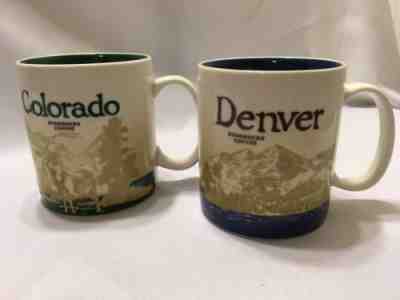 Starbucks Lot Of 2 Collector Series 16oz Coffee Mug Cup Colorado Denver - Sold on eBay Dec, 21st 2018 for $23.20