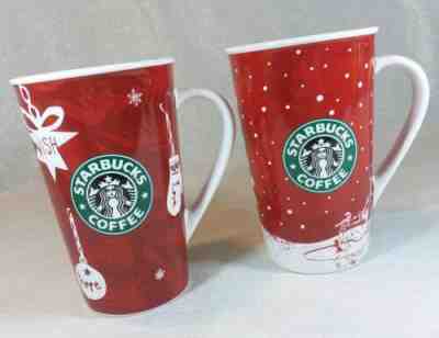 Starbucks Holiday 2007 & 2009 Mugs - 16 fl oz Tall Cup - Red Ornament Snow Xmas - Sold on eBay Jan, 6th 2019 for $22.95