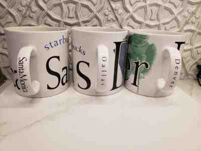 Lot of 3 Starbucks 20 oz City Mug Series - 1994 - Denver Dallas Santa Monica - Sold on eBay Feb, 22nd 2019 for $30.00