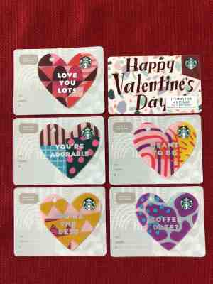 6 NEW STARBUCKS 2019 VALENTINE'S DAY GIFT CARDS LOT HEART SHAPED DIE CUT LIMITED - Sold on eBay Feb, 22nd 2019 for $5.99