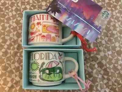 LOT OF 2 Starbucks Mug Ornament, MIAMI & FLORIDA,«BEEN THERE» Series, SKU, 2 oz. - Sold on eBay Feb, 22nd 2019 for $44.00