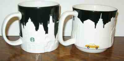 Starbucks Mug Relief PRAGUE AND NEW YORK CITY black white TAXI - Sold on eBay Feb, 20th 2019 for $51.99