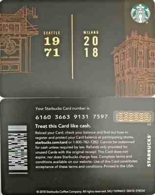 2018 STARBUCKS SEATTLE 1971/MILANO 2018 TOASTERY CARD #6160 MINT NO VALUE - Sold on eBay Feb, 22nd 2019 for $3.00