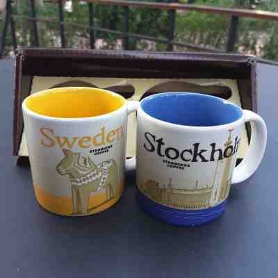 2 Demitasse Starbucks City Mugs 3 oz Mini Icon SWEDEN & STOCKHOLM Discontinued - Sold on eBay Feb, 19th 2019 for $34.00