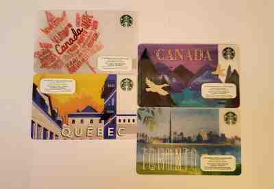 Starbucks Canada, Quebec, Toronto Gift Cards  Pins Intact - Sold on eBay Feb, 18th 2019 for $5.01
