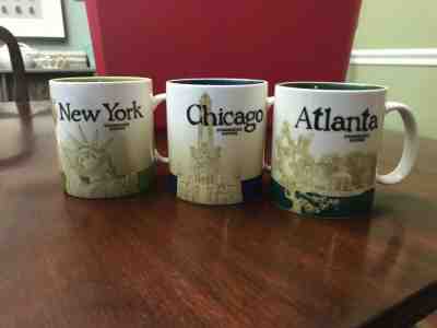 STARBUCKS COLLECTOR CITY SERIES MUG- YOU GET-NEW YORK, CHICAGO & ATLANTA - Sold on eBay Feb, 17th 2019 for $12.00